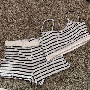 SHEIN Black and White Striped Pajama Set